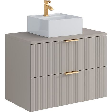 Mobile per bagno sospeso con scanalature e lavabo da appoggio quadrato 80 cm Beige - ZEVARA