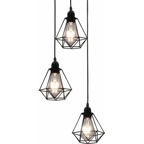 vidaXL Lampadario con Design Diamante Nero 3 Lampadine E27 (1/5)