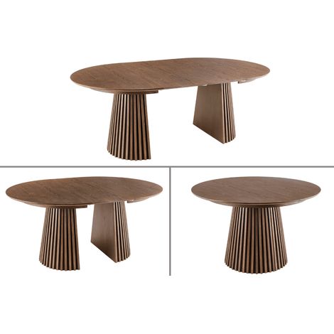 Azura Home Design – Table à manger ronde extensible 120-200 cm – Plateau MDF plaqué chêne – Piètement en bois verni – Design élégant marron (1/5)