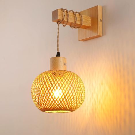 Retro Indoor Wall Sconce Lantern,  Hemp Rope Rattan and Metal Wall Sconce E27 for Indoor Lighting Bedside Table Living Room Bedroom (1/5)