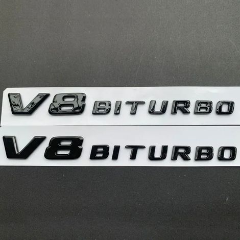(2PCS V8BITURBO) - Nouvel autocollant logo/emblème de voiture en ABS noir brillant plat, série G, compatible avec Mercedes-Benz (1/5)
