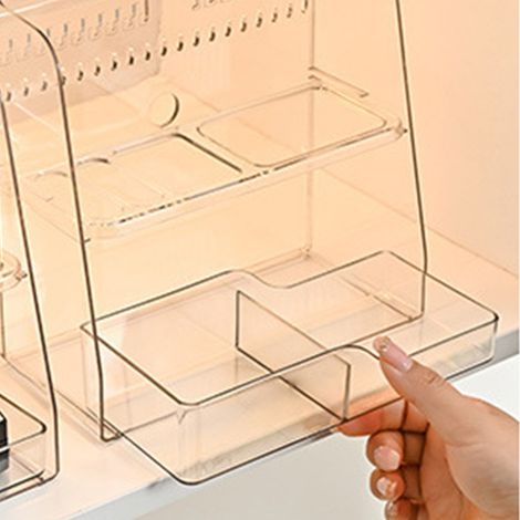 Schmuckkästchen für den Schreibtisch, Kosmetikkorb, Schmuckorganizer für den Schminktisch, Aufbewahrungsbox aus Kunststoff mit Schublade, durchscheinend weiß (1/5)