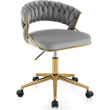 COSTWAY Chaise de Bureau, Design Élégant, Fauteuil Ergonomique Pivotante, Réglable en Hauteur, Chaise Rembourrée avec Dossier Tissé, Capacité 150 kg, pour Bureau, Chambre, Salon (Gris) (1/5)