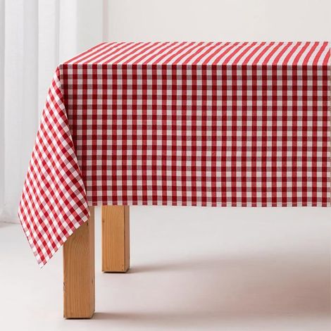 Nappe Anti-Taches Tableau Vichy, Coton, Toucher Tissu, 140x300 cm, Couleur Rouge (1/5)