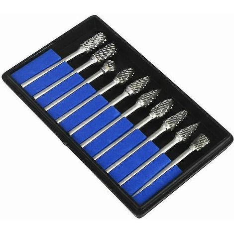 Jeu de 10 forets rotatifs en carbure de tungstène de 1/8" et 1/4" avec outils et limes. (1/5)