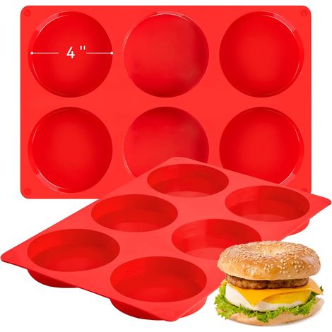 Moule à sandwich rond en silicone rouge de 10 cm (2 lots) (convient pour les morceaux d'œufs, le pain à hamburger, le pain de viande, les muffins anglais) (1/5)