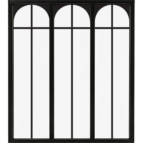 Verrière atelier intérieure aluminium noir 3 vitrages 102 x 117 cm - Décor art déco - Empire - noir et transparent - Verre trempé (1/5)