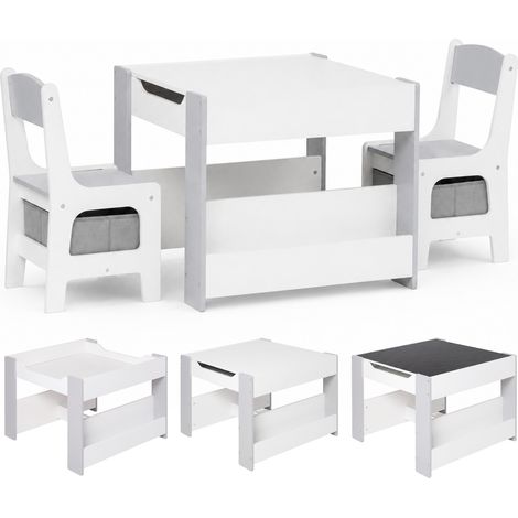 Dekko Kids Table and Chairs Set 2-in-1 Flip Top Storage Activity Play Study Grey (1/5)