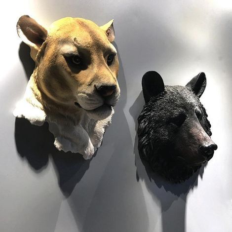 Dekorative Harz-Wandskulptur in Form eines Bärenkopfes (1/2/3), große Größe (1 Stück).