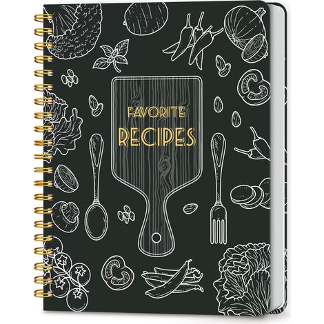 Carnet de recettes vierge pour écrire vos propres recettes, couverture rigide sur toute la page, journal de recettes personnel, peut contenir 140 recettes (noir)