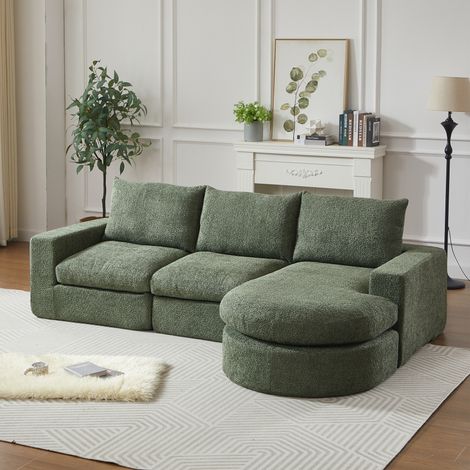 Divano angolare modulare verde in ciniglia, 250 x 160 x 80 cm, con chaise longue reversibile HAVRYA (1/5)