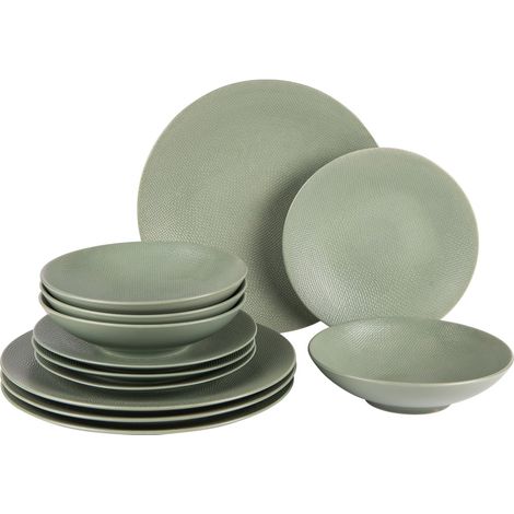 Table Passion - Service d'assiettes Vésuvio Vert Sauge 12 pièces
