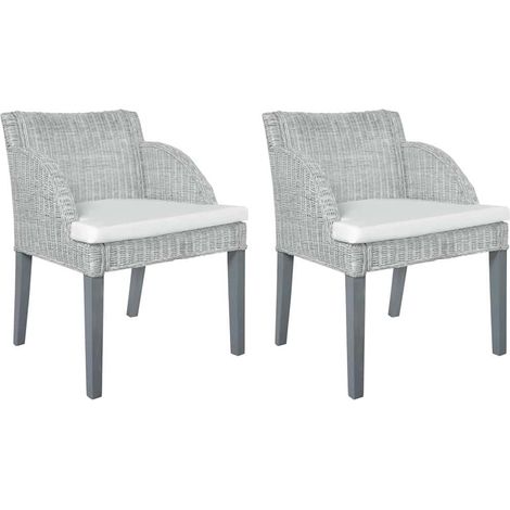 vidaXL Chaises à manger avec coussins lot de 2 gris rotin naturel (1/5)