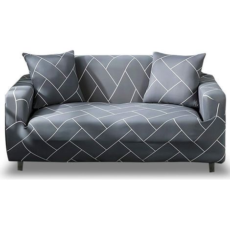 Housse Canape Extensible Avec Accoudoirs Housse De Fauteuil Elastique Couvre Canapé Universelle Magique Housse Protection Pour Canapé Antidérapante, (2 Place, Rayures Gris Clair) Sans Taie D'o (1/5)