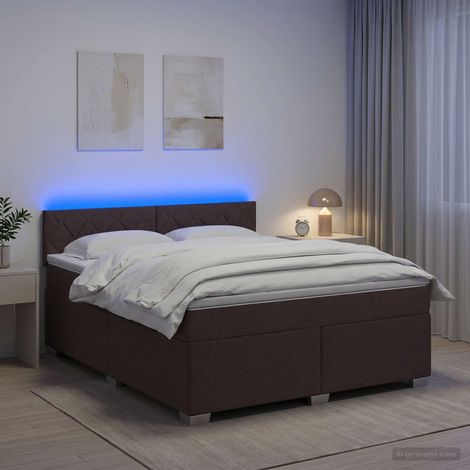 vidaXL Cama con Base Tapizada, Colchón y Luz LED Marrón Oscuro Tela (1/5)