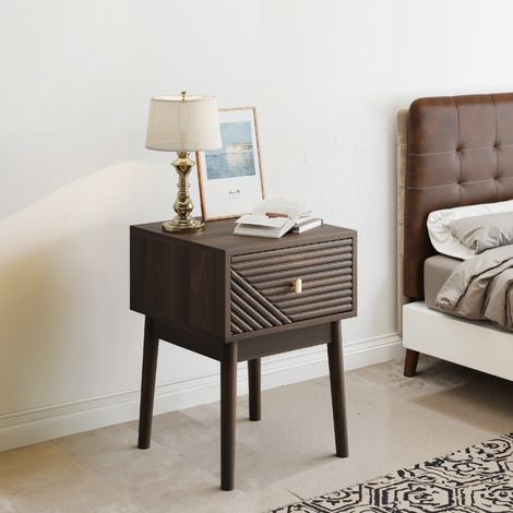 Table de chevet lot de 2 40x40x55 cm en MDF brun, avec rangement pour chambre FloraGrace (1/5)