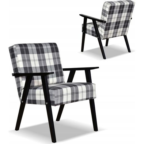 Sessel im PRL-Retro-Vintage-Stil SOLER Family Meble, marineblau und weiß kariert