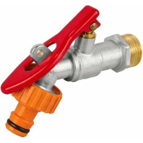 Robinet extérieur verrouillable avec raccord enfichable, 1/2" ou 3/4" en laiton mat, robinet à boisseau sphérique avec dispositif d'arrêt, 10 bar à 100 °C (1/2") (1/4)