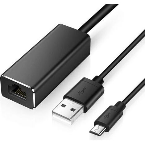 Rubberskin Adaptateur Réseau Micro USB vers RJ45 Ethernet,Adaptateur LAN USB vers 10/100 Mbps Ethernet pour Chromecast et Fire TV Stick (3e génération) avec USB 2.0 Câble d'alimentation (1/5)