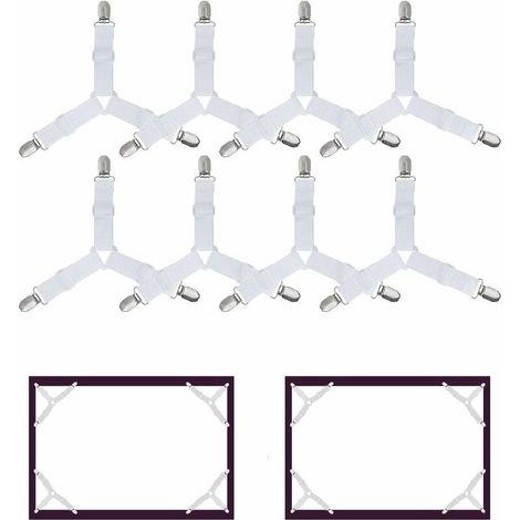 8 Pièces Drap de lit Attaches, Réglable élastiques Triangle Sangles de Soutient pour Drap-housse et Drap Plat Draps de Lit, Matelas, Canapé Coussin, Nappes, Planche à Repasser - Blanc (1/5)