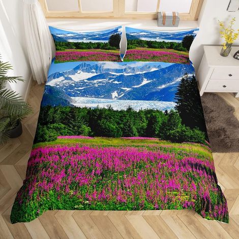 Nature Thème Ensembles de Housse de Couette Arbres Montagne Imprimé Floral Parure de Lit 200x200cm Paysage Naturel Housse de Couette pour Enfants Microfibre Décor de Chambre - 200x200cm (1/5)