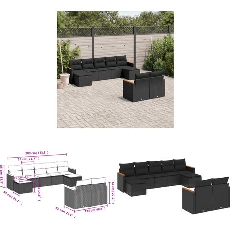 9-tlg. Garten-Sofagarnitur mit Kissen Schwarz Poly Rattan - Gartensofas - Outdoor Möbel - Gartenmöbelset - Rattan Gartenmöbel - Lounge Set - Home & Living (1/3)