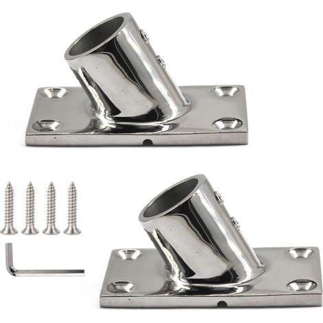 Lot de 2 barres de rampe de bateau de 2,2 cm 60 degrés en acier inoxydable 316 Base ronde avec vis et clé pour auvent, voilier, yacht (1/5)