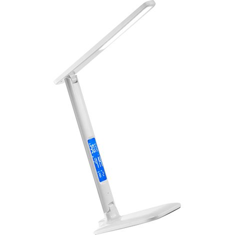 Lampe de bureau pliable avec calendrier et horloge, chargement sans fil, lampe d'étude, lampe de bureau LED avec protection des yeux, blanche (1/5)