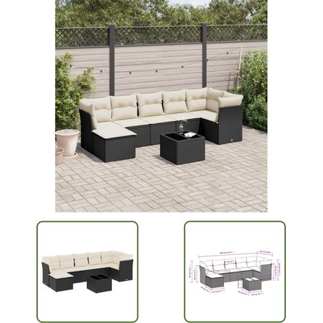 The Living Store 8-tlg. Garten-Sofagarnitur mit Kissen Schwarz Poly Rattan - Gartenmöbel Set - PE-Rattan Möbel - Outdoor Sofa - Esstisch Set - Gartenlounge (1/3)