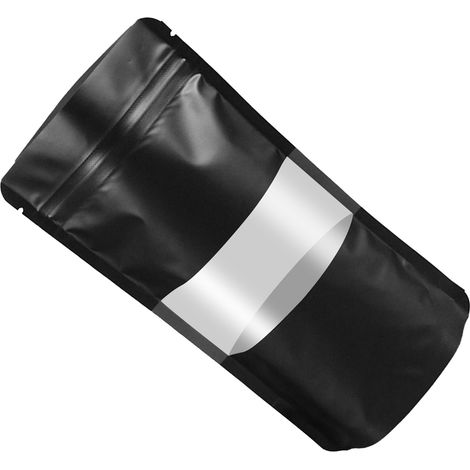 Sachet noir dépoli à fenêtre, refermable, pour biscuits, tisanes, graines de tournesol, fruits secs et échantillons alimentaires (pour transformation sans échantillons) (Exclusivité Mexique) 20 cm, no (1/5)