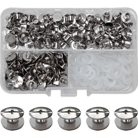 90 Kits Vis Chicago Screws,M54mm Vis de Livre,Rivet a Visser de remplacement en métal pour sacs, livres, colliers, sacs à dos, laisses de chien, laisses (Argent) (1/5)