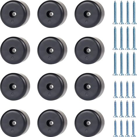 Juego de 12 patas redondas para muebles, color negro, Ø 40 x H 25 mm, ideales para sofás, muebles y armarios. Incluye 24 tornillos. (1/5)