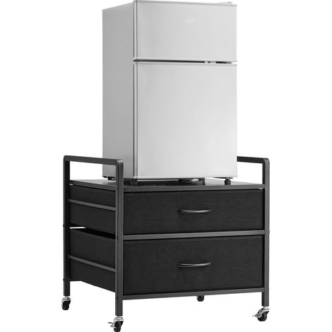 VEVOR Support de mini-refrigerateur avec rangement, table de mini-refrigerateur, avec 2 tiroirs et 4 roulettes pivotantes, etagere de frigo mobile pour dortoir, appartement, bureau, chambre, noir