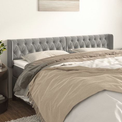 Kopfteil mit Ohren Hellgrau 203x16x78/88 cm Samt vidaXL (1/5)