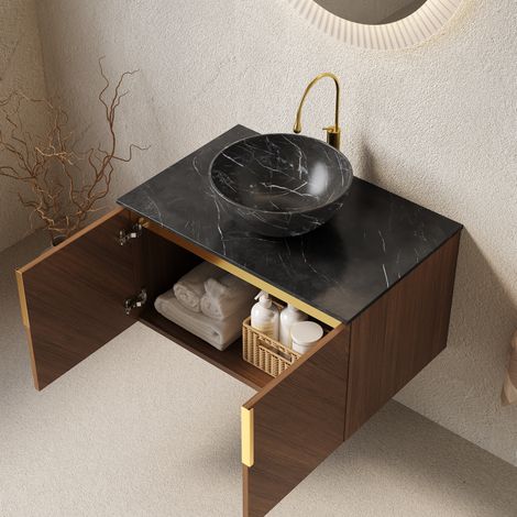 meuble rangement salle de bain 76 cm double bois noir OKMYHOME (1/5)