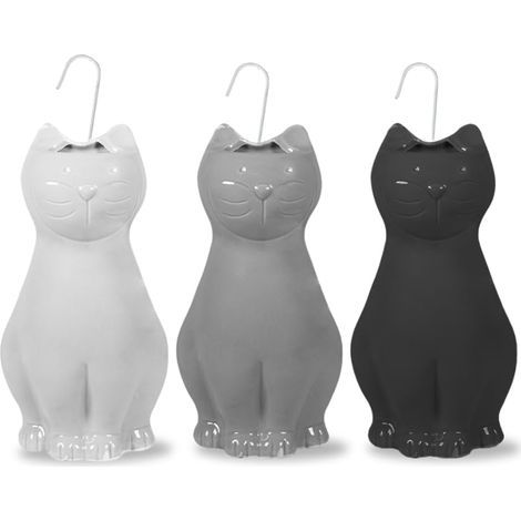 Set 3 Evaporatori d'acqua per termosifoni - mis. 8x4x18cm - Umidificatori termosifone a forma di GATTO e gancio a S - Nero, grigio, bianco (1/5)