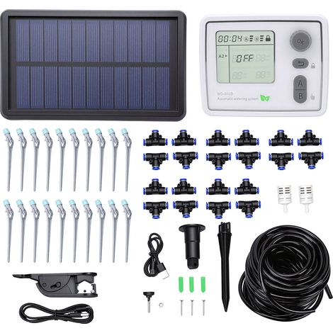 Kit d'irrigation goutte-à-goutte solaire, Support 2 pompes, 20 Pots, système d'arrosage automatique intelligent pour balcon et jardin (1/5)