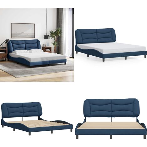 Bettgestell ohne Matratze "Hvar" Blau 160x200 cm Stoff - Schlafzimmer Einrichtung - Matratze für Bettgestell (1/5)