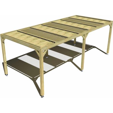 Pergola bois • 7m x 3m • indépendante • sens profondeur • lames orientables bioclimatiques incluses • livraison comprise (1/3)