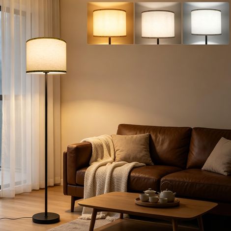 Lampadaire Moderne Salon, Lampadaire avec Abat-Jour en Tissu, Interrupteur à Pied, Douille E27, pour Salon, Chambre (1/5)