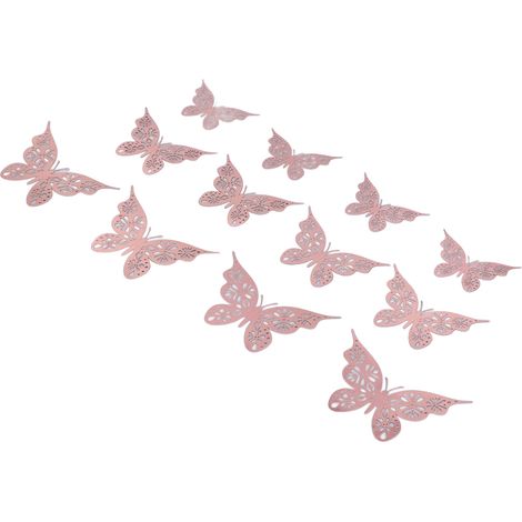 48 autocollants muraux décoratifs en forme de papillon or rose, inodores et non toxiques, pour réfrigérateur et chambre. (1/5)