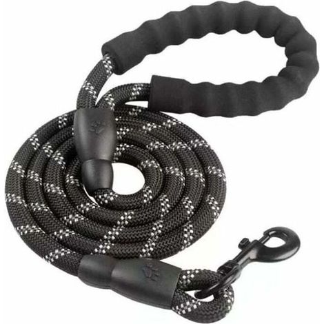 Laisse Chien, Laisse Corde pour Chien avec Poignée Rembourrée Douce, Fils Très Réfléchissants, Sacs à Déchets et Distributeur pour Chien, 1,5 m Corde Laisse pour tous les chiens de taille, Noir (1/4)