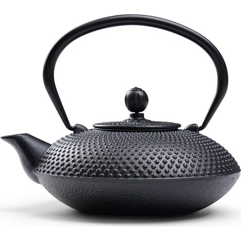 Théière traditionnelle japonaise en fonte - Noire - 800 ml Design lourd, motif texturé, style asiatique avec intérieur émaillé et passoire à thé en acier inoxydable (1/5)