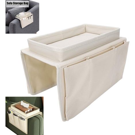 Aufbewahrungsbox für Armlehnen – Armlehnen – Beige – Getränkehalter für das Sofa – Tisch mit Beistelltisch – Klapptisch für das Sofa – Abnehmbare Armlehnen (1/5)