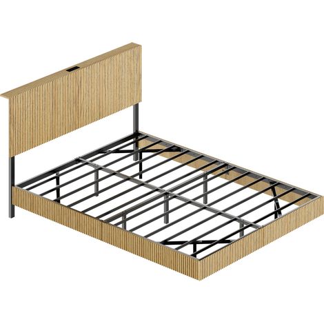 Cama flotante 140 x 200 cm con cabecero ranurado, LED RGB y armazón metálico reforzado (1/5)