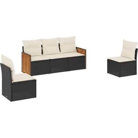 Set Divani da Giardino 5 pz Salotto da Giardino con Cuscini in Polyrattan Nero (1/5)