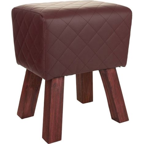 tabouret en bois design assise confortable effet cuir coloré - marron chocolat et bois foncé (1/5)