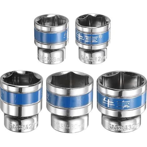 5pcs 1/2 Pouce Entraînement 23-32mm Douille Argenté & Bleu (1/5)