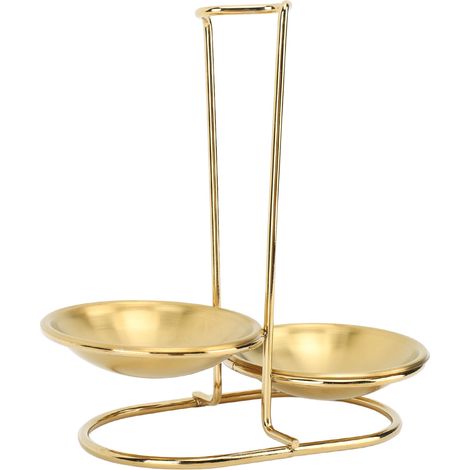 Support vertical pour louche, repose-cuillère, en acier inoxydable, facile d'accès, pour ustensiles de cuisine et casseroles chaudes, doré avec 2 assiettes. (1/5)