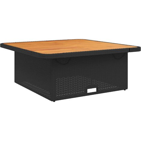 Garden Table Black 110x110x71 cm Poly Rattan and Acacia Wood vidaXL